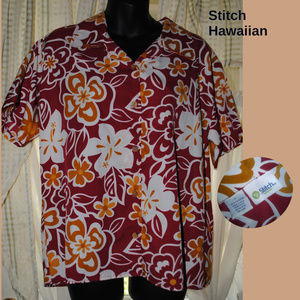 STITCH HAWAIIAN Woman's Button Down Short-Slv Sz L